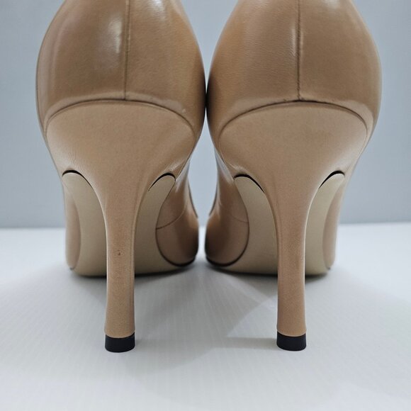 Tory Burch Double T Buckle Pump Womens 10.5 Tan Cream Leather Pointed Toe Heels - Picture 12 of 16